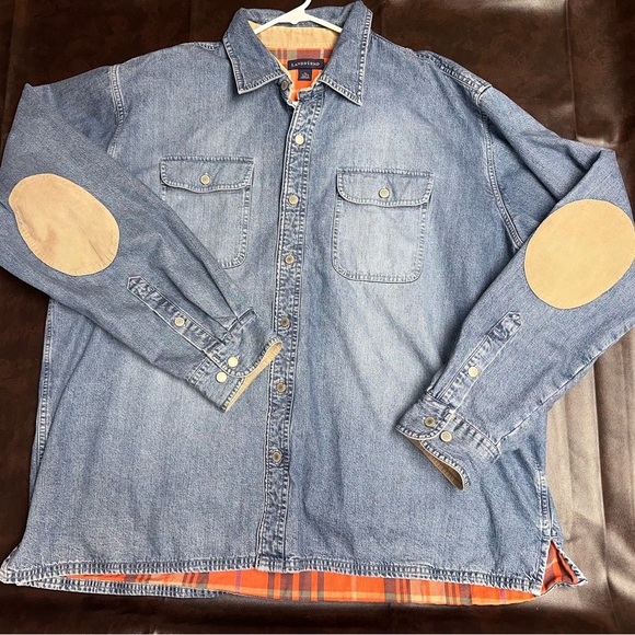 Lands End Denim Shirt Jacket‎ Plaid Flannel Lined Button Up Shacket XL 17-17 1/2 - Picture 1 of 13